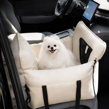 Faux Leather Waterproof Expandable Dog Car Seat Bed with Visible Mesh Window