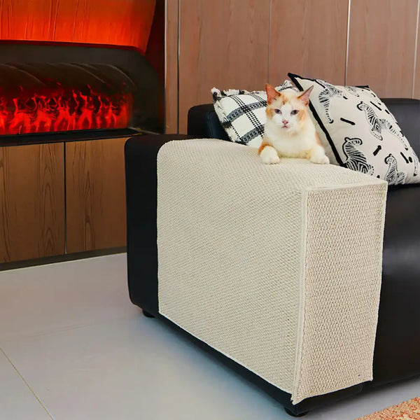 Faux Sisal Scratch-Resistant Sofa Armrest Protector Cover for Cats