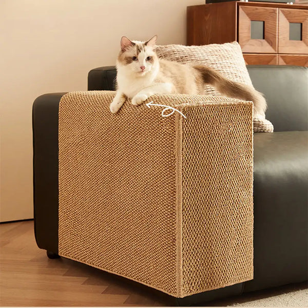 Faux Sisal Scratch-Resistant Sofa Armrest Protector Cover for Cats