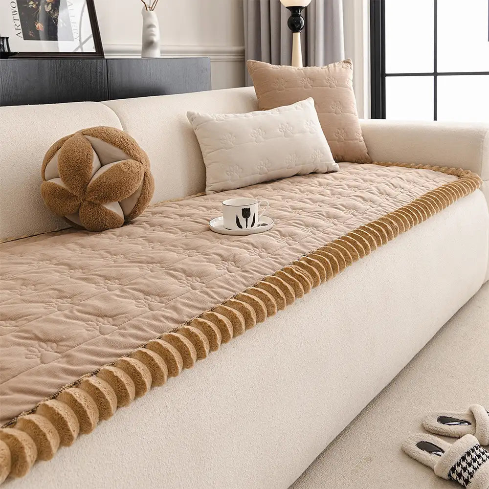 Flannel Comfortable Scratch-Resistant Cute Paw Print Non-slip Couch Cover - Paw