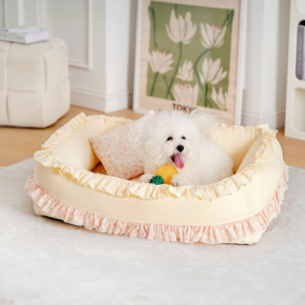 Floral Orthopedic Dog Bed Calming Pet Bed with Pillow