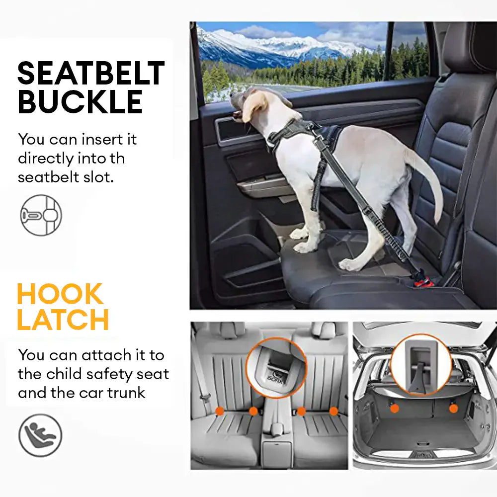 3 in 1 Dog Car Seat Belt Bungee With 360° Lockable Buckle & Hook Latch