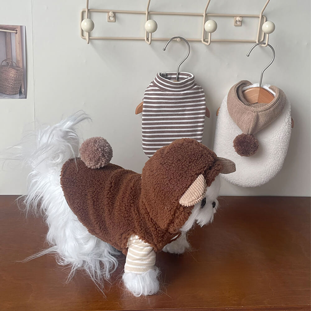 Bear Pom Pom Warm Match Striped Undershirt Dog & Cat Hoodie