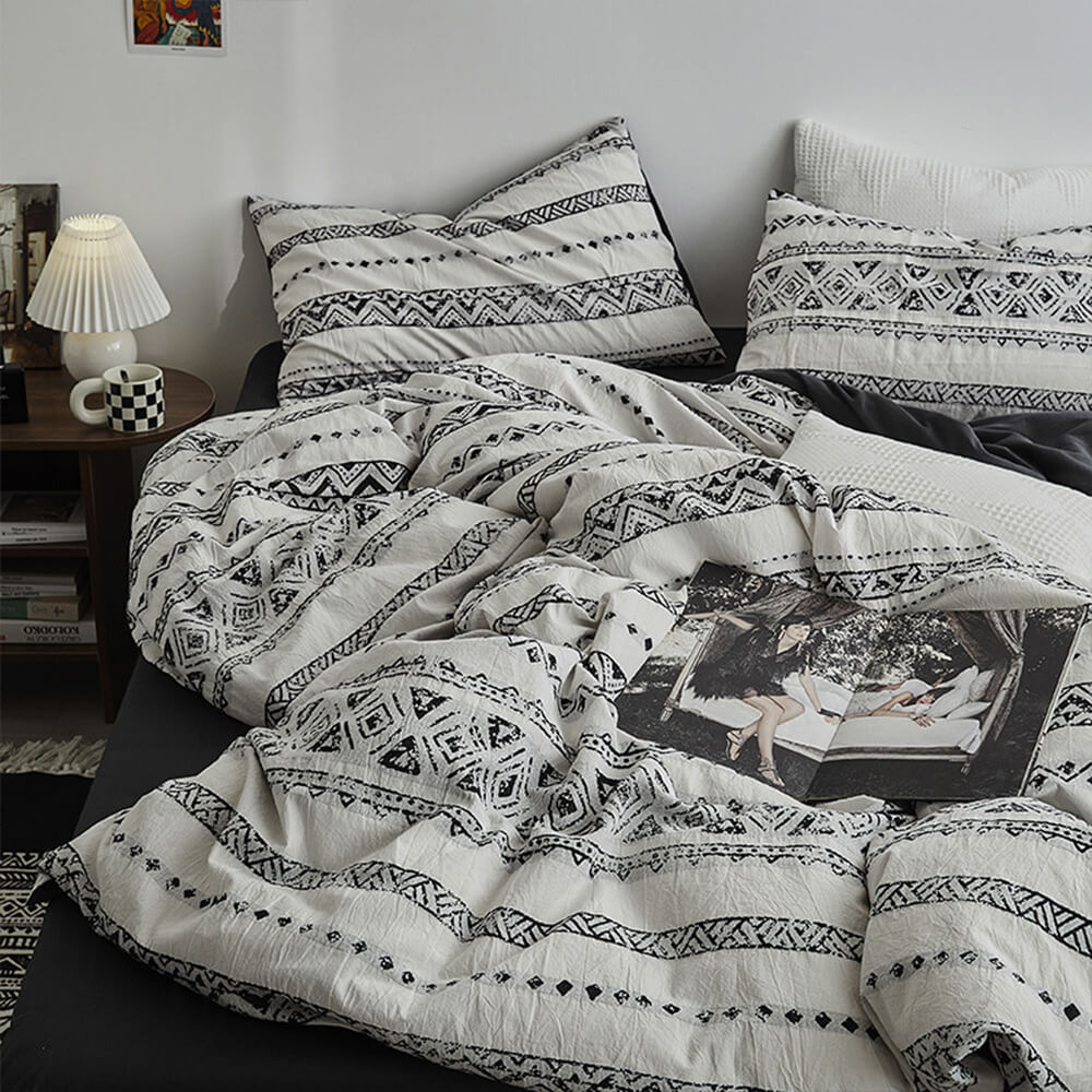 Bohemian Vintage Geometric Yarn-Dyed Cotton Bed Sheet Set