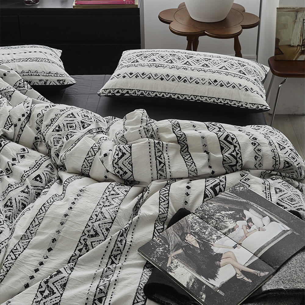 Bohemian Vintage Geometric Yarn-Dyed Cotton Bed Sheet Set