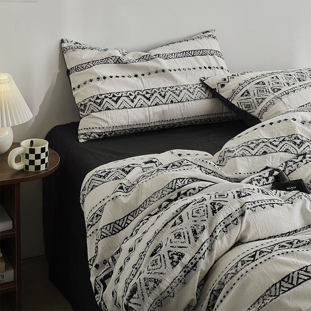 Bohemian Vintage Geometric Yarn-Dyed Cotton Bed Sheet Set