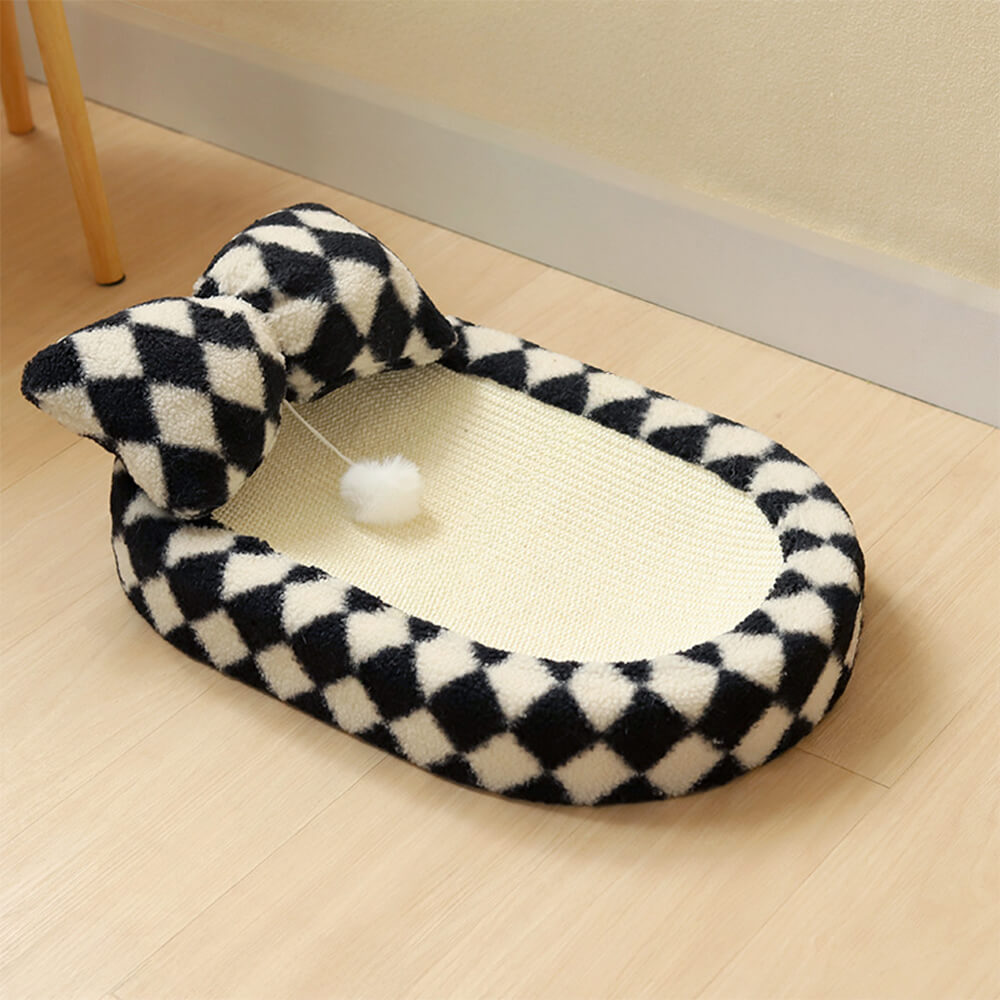 Checkerboard Sisal Cat Bed with Integrated Scratching Board – Stylish and Durable