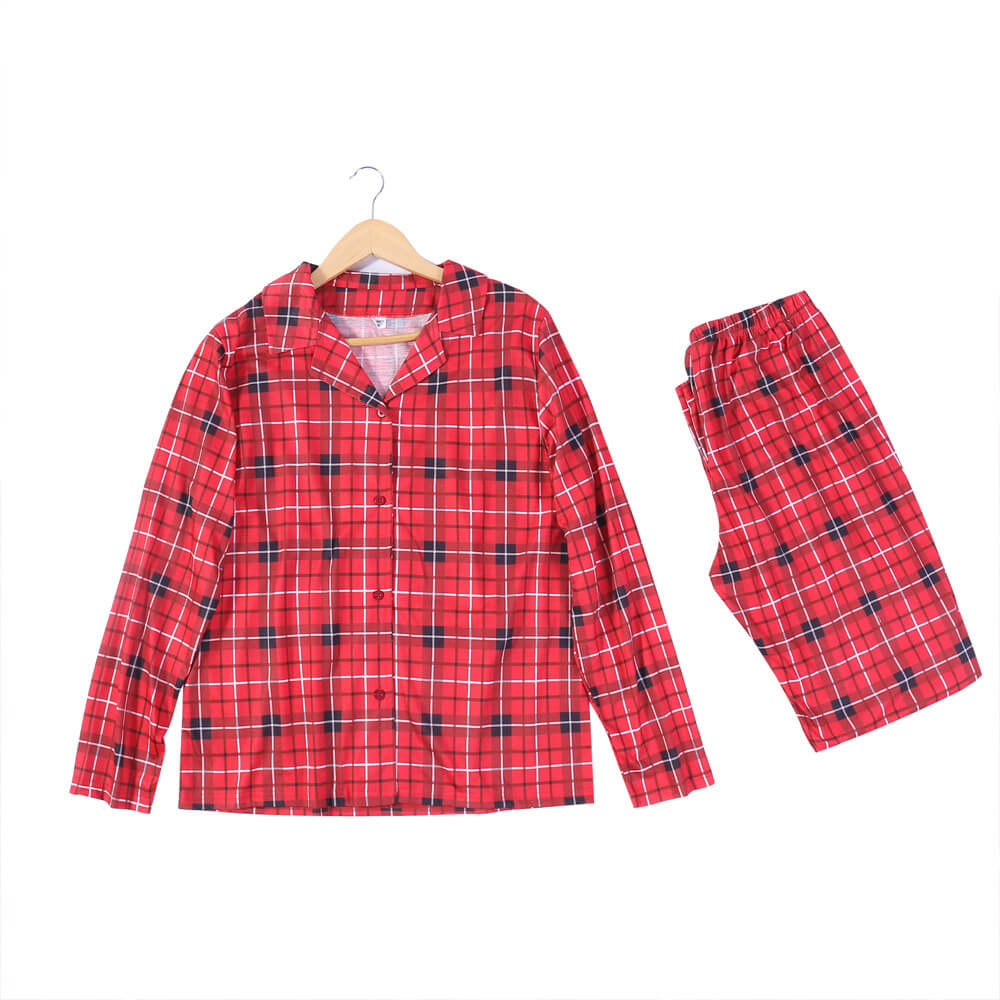 Red Checkered Full-Body Skin-Friendly Matching Pajamas for Dog and Owner