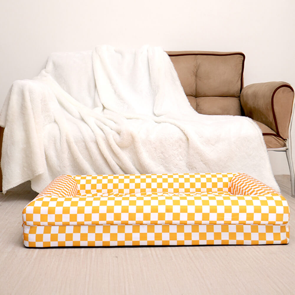 Classic Checkerboard Waterproof Orthopedic Support Large Dog Bed