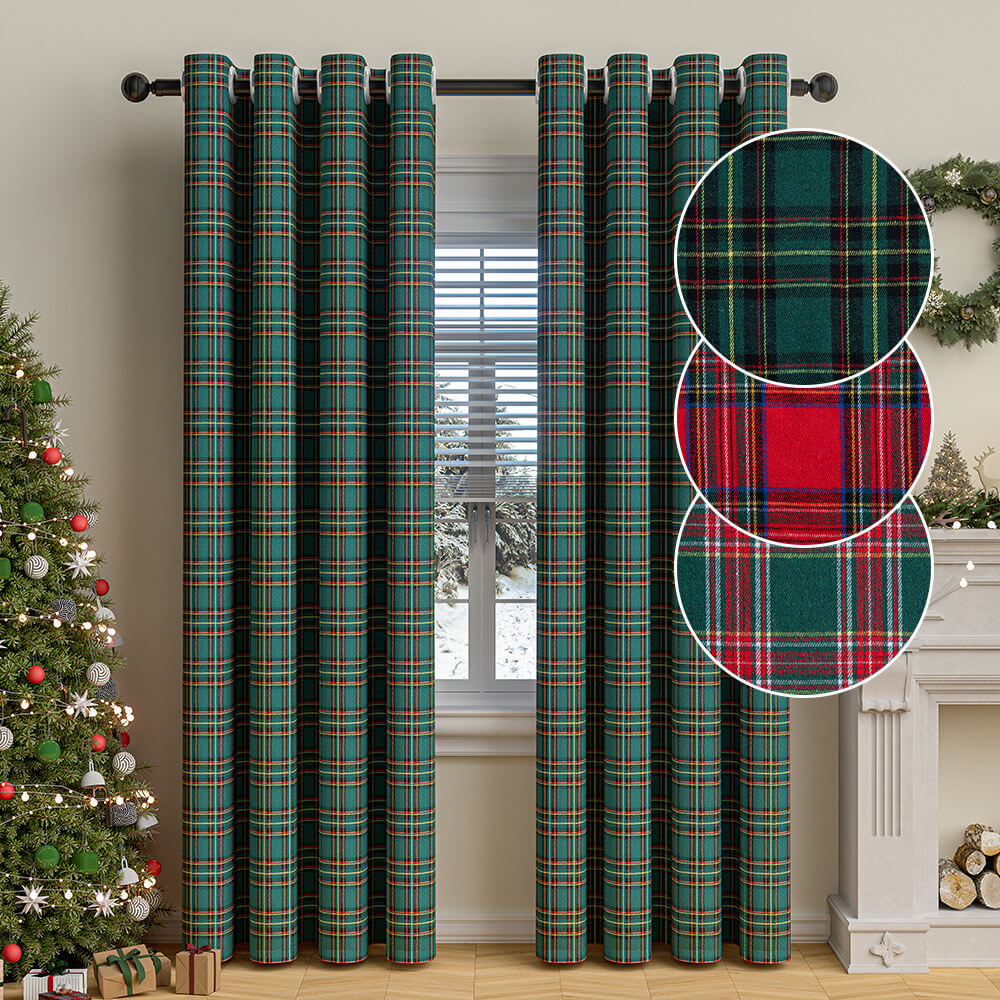 Classic Plaid Christmas Decorative Semi-Blackout Curtains