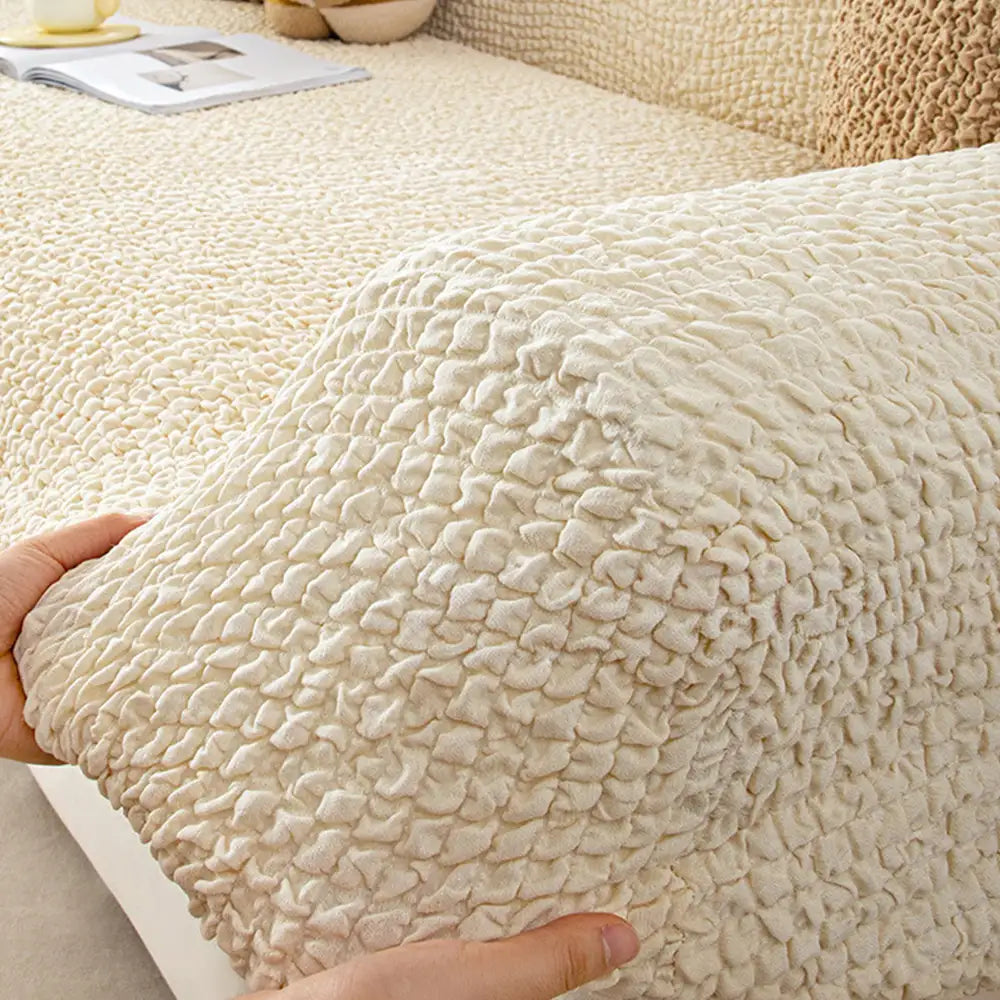 Cream Style Seersucker Breathable Stretchy Full-Coverage Magic Recliner Chair Cover