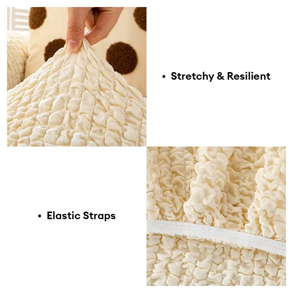 Cream Style Seersucker Breathable Stretchy Full-Coverage Magic Recliner Chair Cover