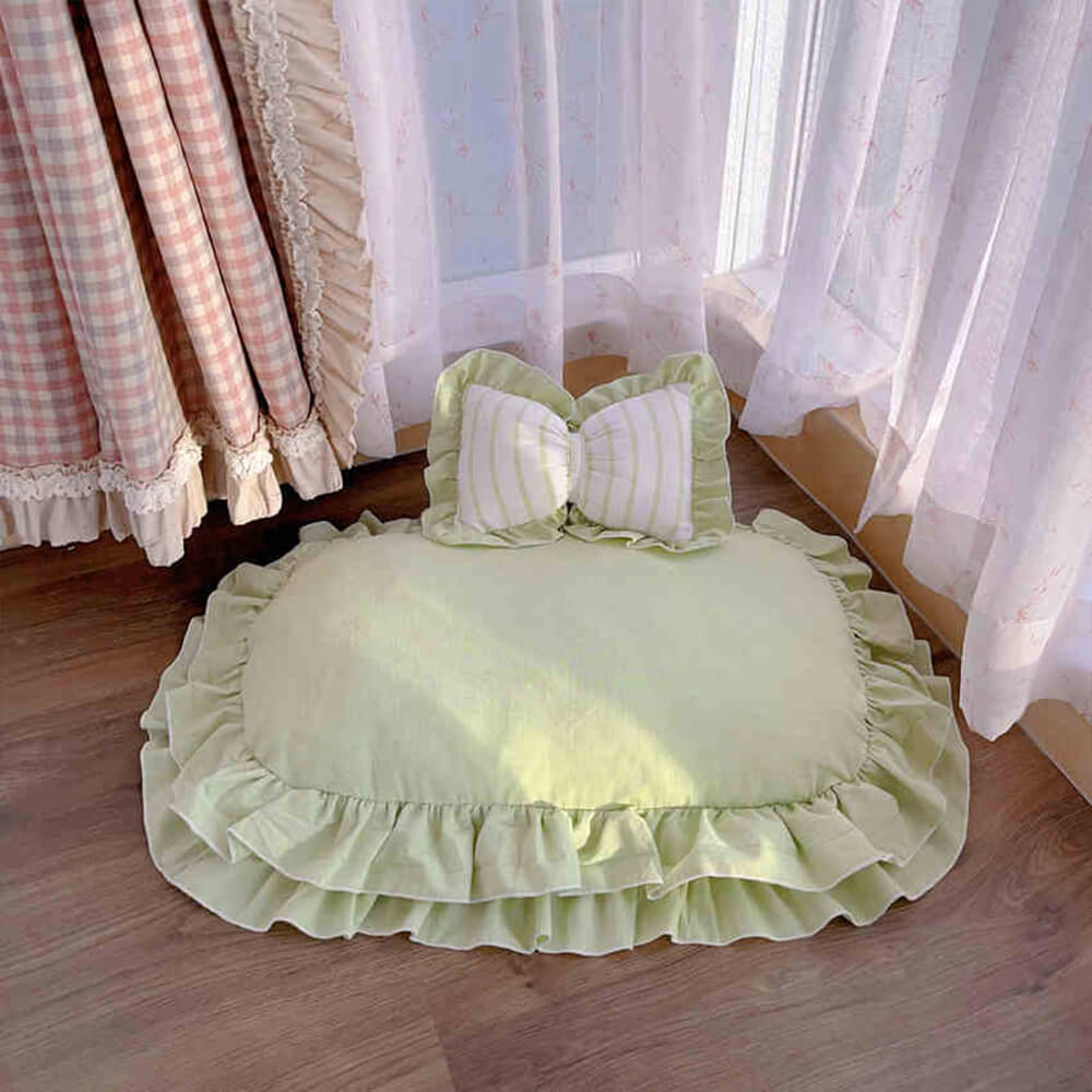 Cute Princess Ruffle Trim Removable Oval Cushion Dog Bed