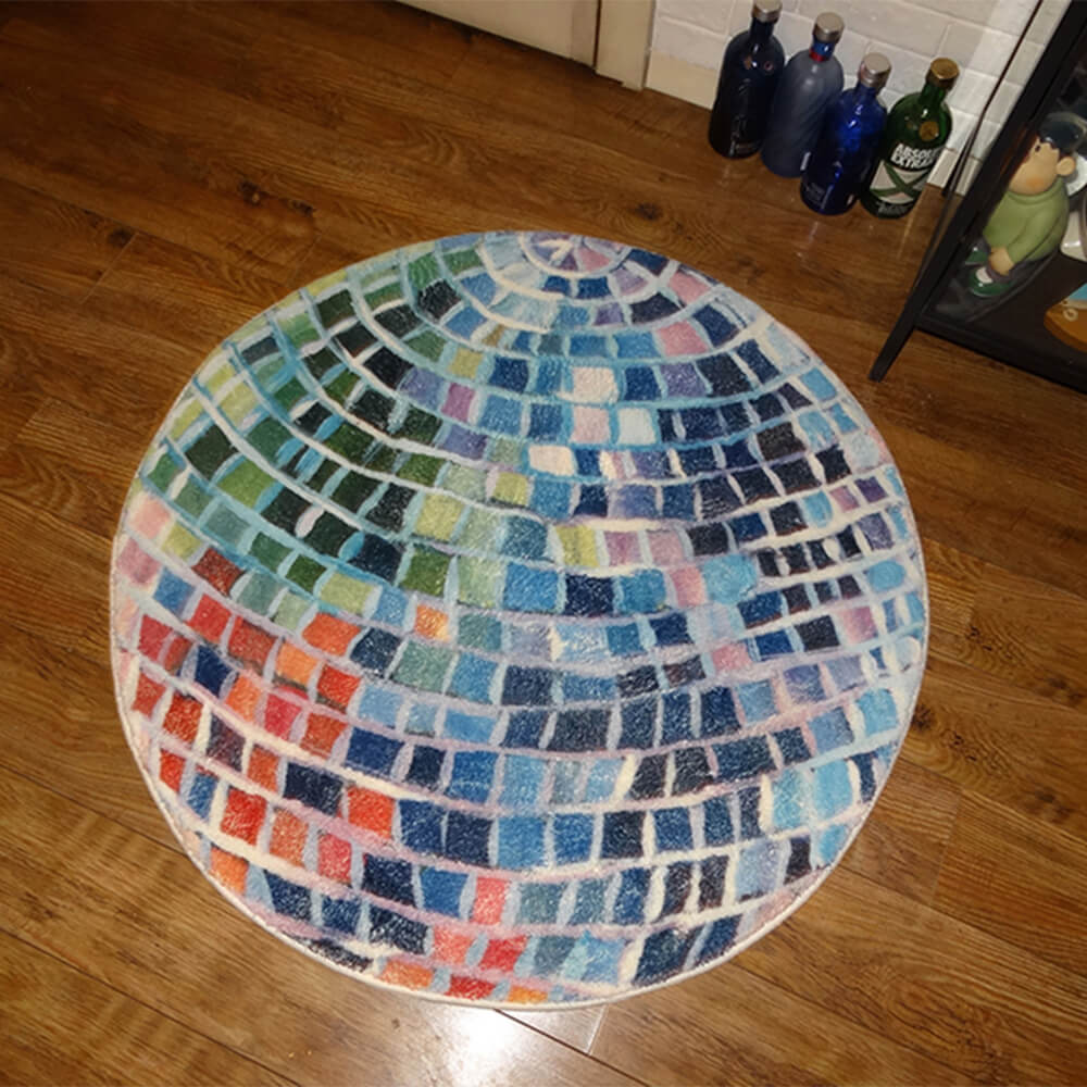 Disco Ball Color Block Faux Cashmere Round Rug