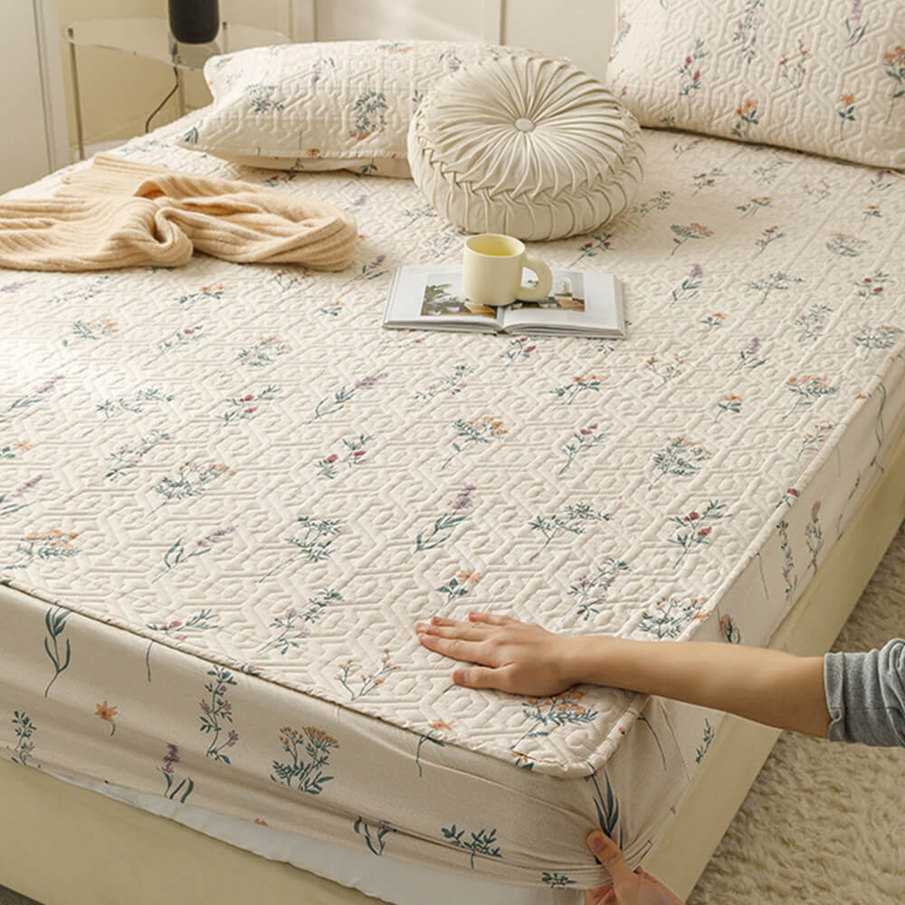 Elegant Floral Cotton Fitted Sheet Mattress Cover