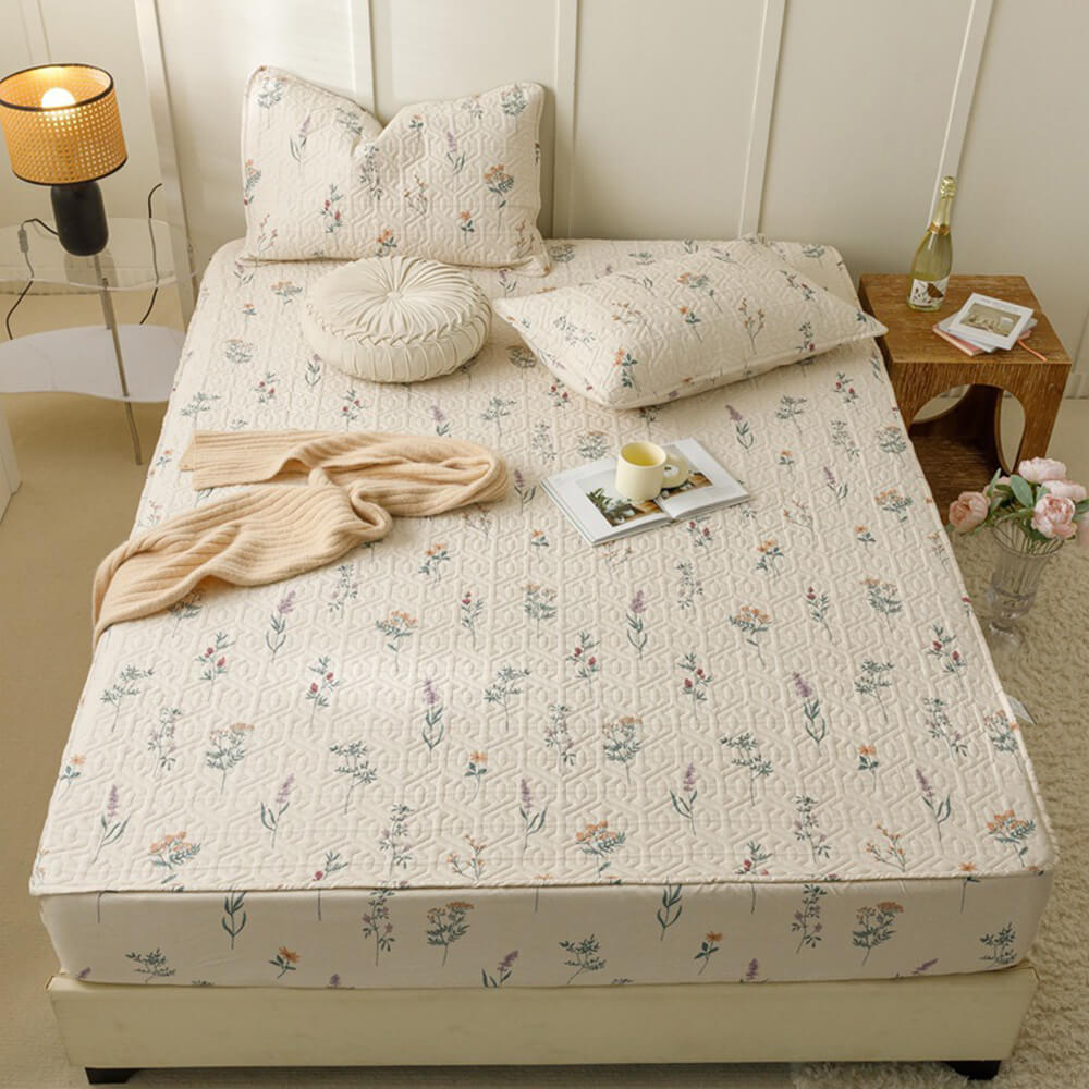 Elegant Floral Cotton Fitted Sheet Mattress Cover