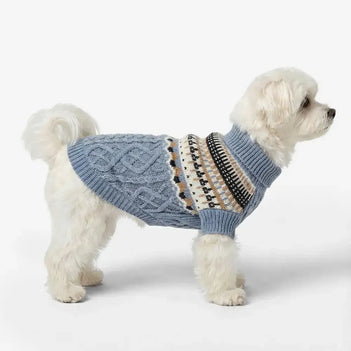 Fair Isle Pattern Knitted Linen Dog Jumper with Classic Collar