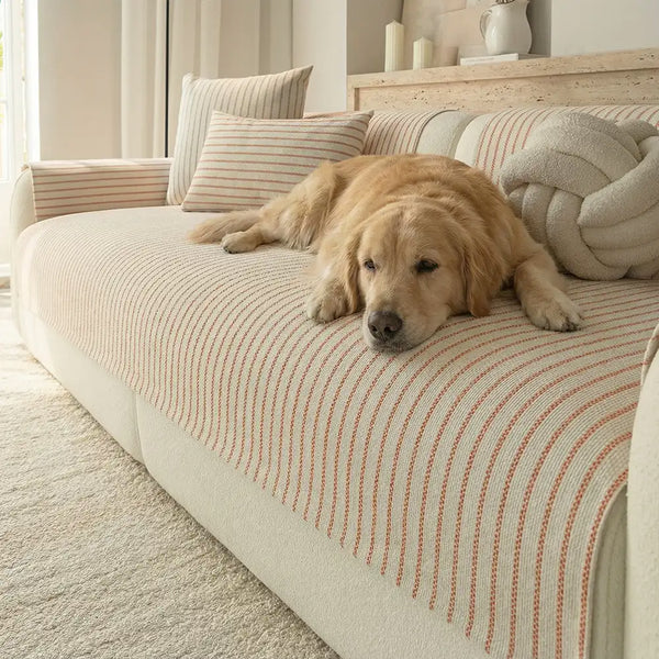 Faux Cotton-Linen Chenille Striped Breathable Scratch-Resistant Couch Cover