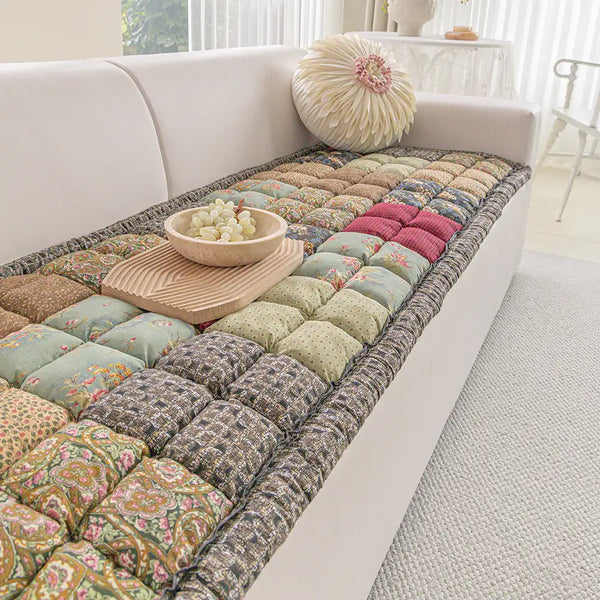 Handmade Vintage Floral Soft Stuffed Pet Mat Non-Slip Couch Cover