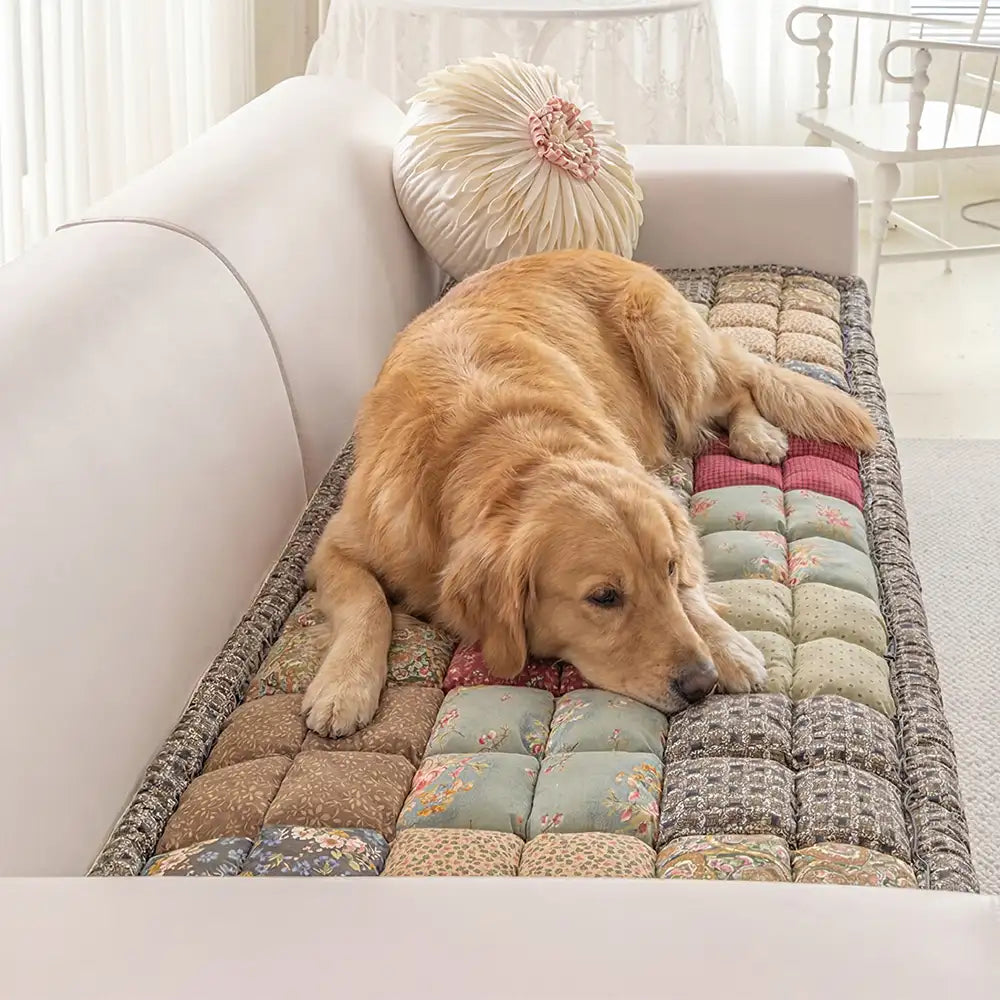 Handmade Vintage Floral Soft Stuffed Pet Mat Non-Slip Couch Cover