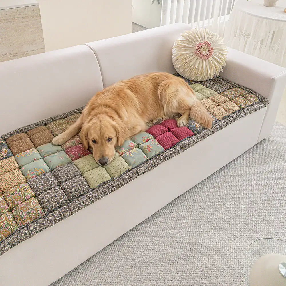 Handmade Vintage Floral Soft Stuffed Pet Mat Non-Slip Couch Cover