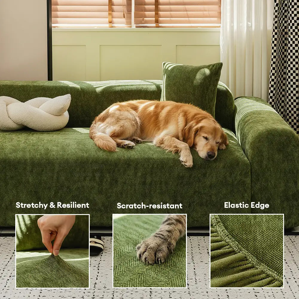 Herringbone Full Coverage Scratch-Resistant Sofa Protection Magic Stretch  Sectional Couch Cover