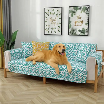 Leaf Print Quilted One-Piece Couch Cover with Non-Slip Elastic Straps