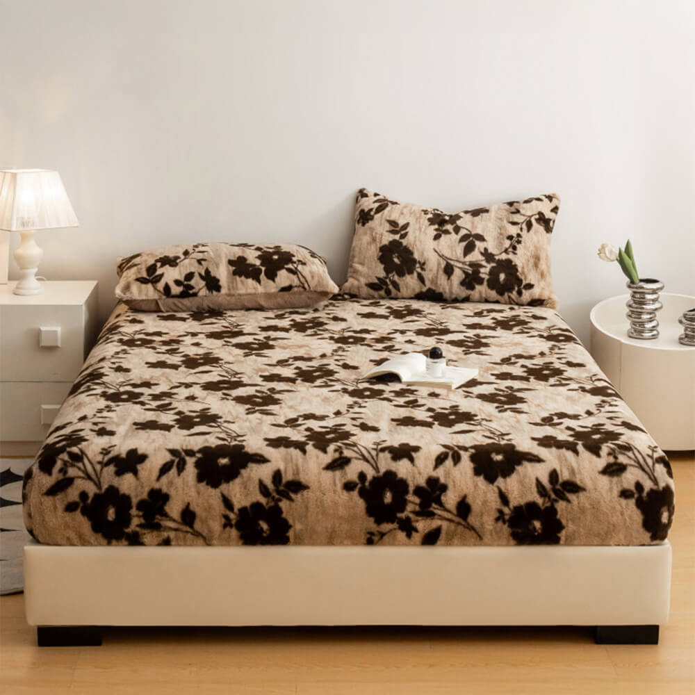 Leopard Print Thickened Faux Rabbit Fur Warm Fitted Sheet Mattress Cover