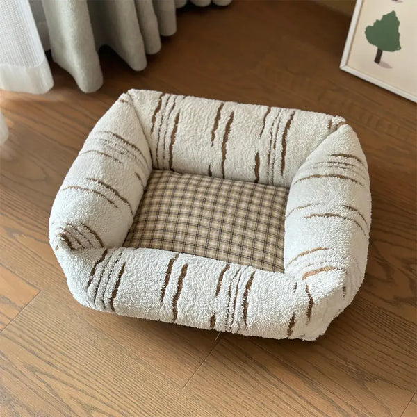 Modern Plaid Plush Thickened Square Calming Dog Bed