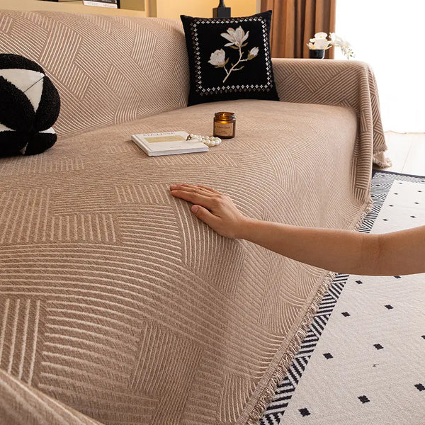 Modern Stripe Chenille Scratch-Resistant Sofa Protector Couch Cover