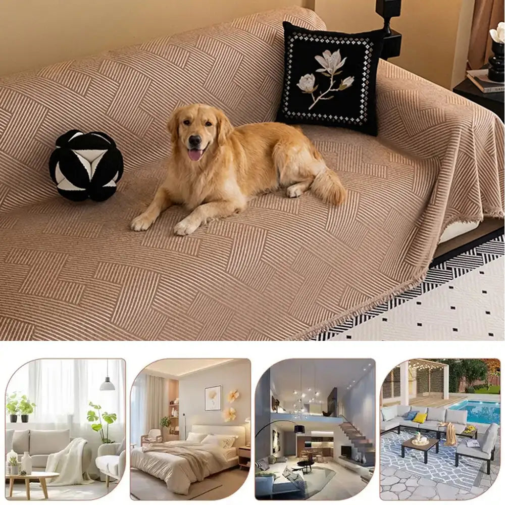 Modern Stripe Chenille Scratch-Resistant Sofa Protector Couch Cover