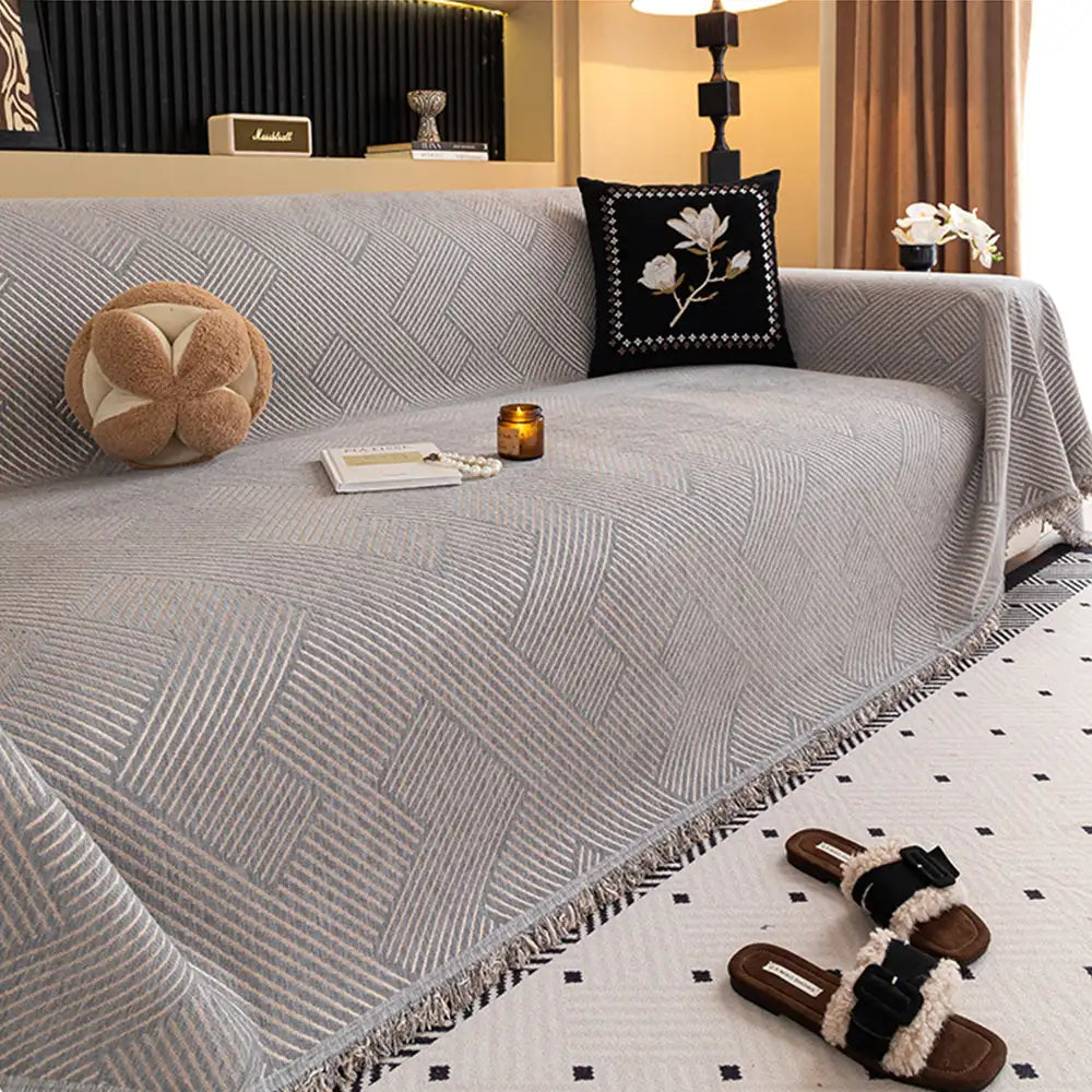 Modern Stripe Chenille Scratch-Resistant Sofa Protector Couch Cover