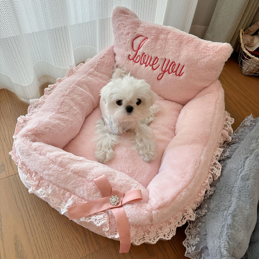 Pink Princess Bowknot Lace Luxury Cushion Soft Dog & Cat Bed