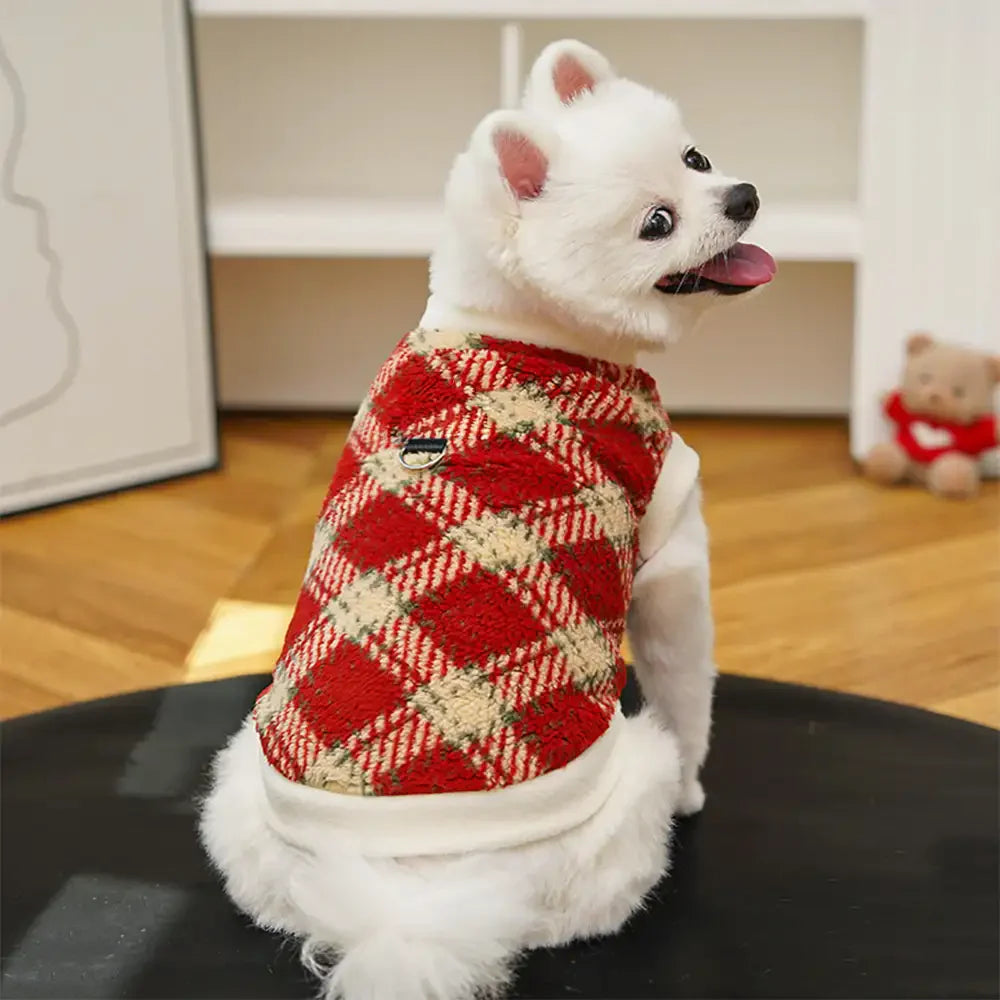 Plaid Comfortable Warm Plush Dog Sweater Suitable For All Breeds of Dogs