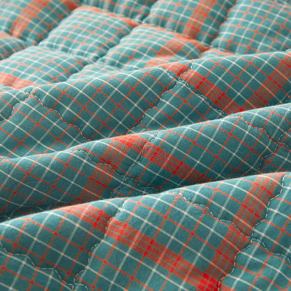 Plaid Cotton Quilted Soft Fitted Sheet Mattress Cover