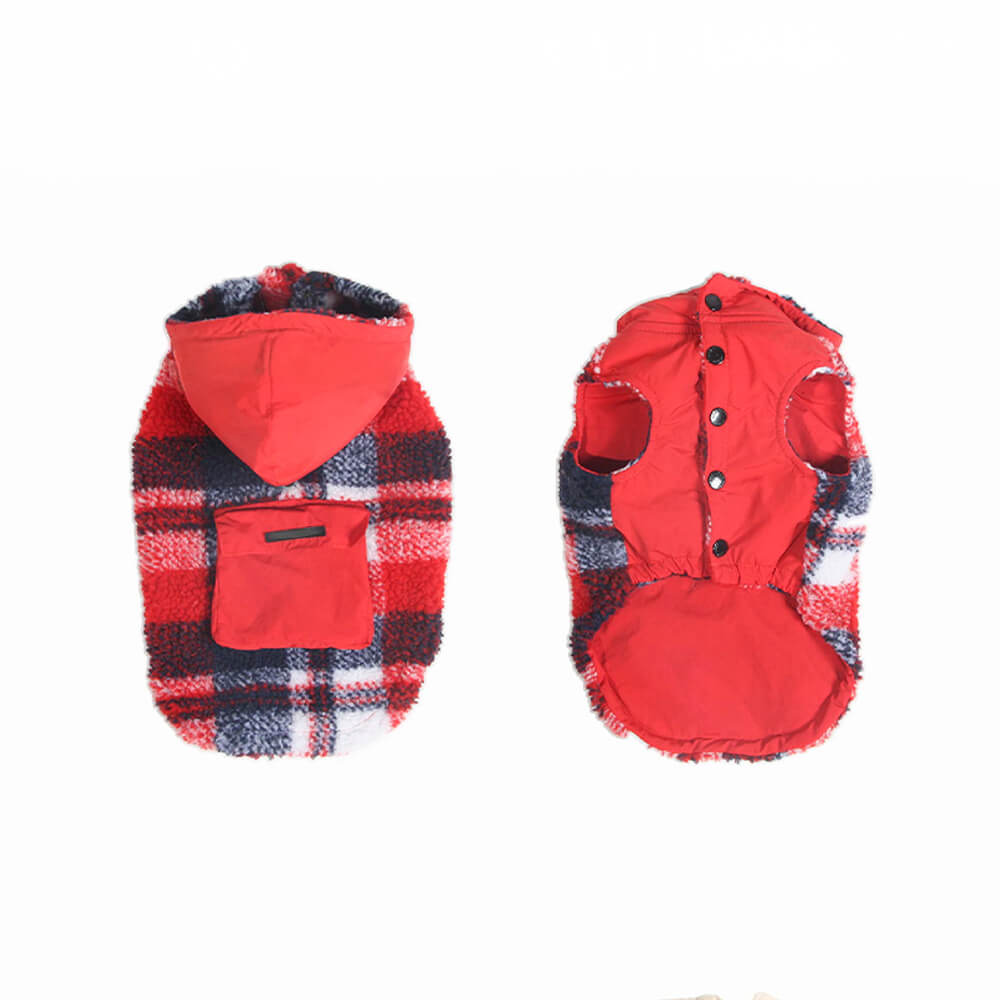 Plaid Fleece Hoodie Warm Dog & Cat Jacket with Pocket