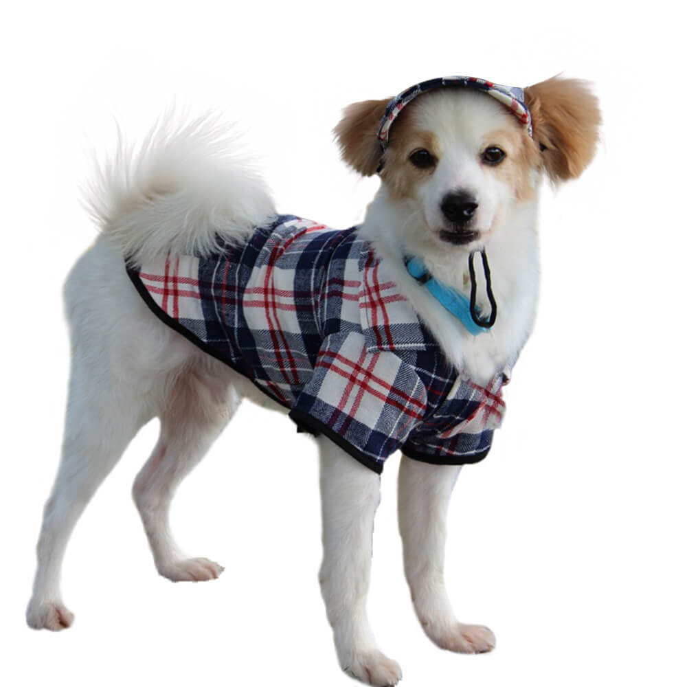 Plaid Oxford Sun Protection Adjustable Dog Hat & Coat Set