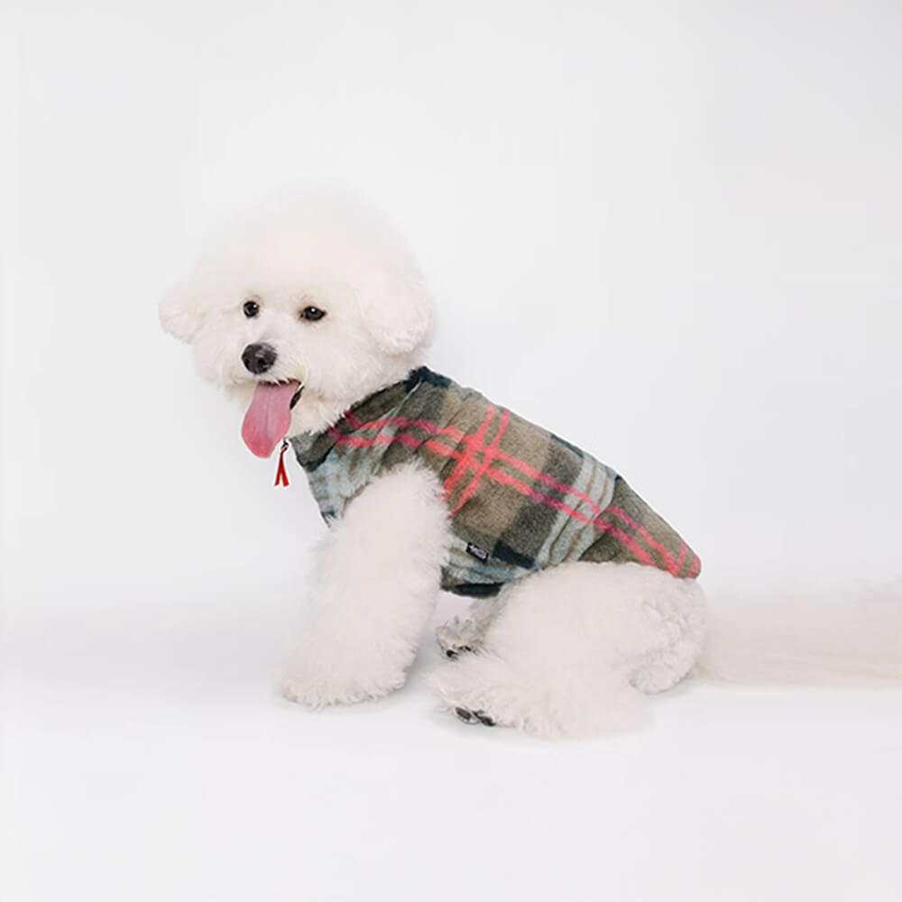 Plaid Skin-Friendly Fleece Embroidery with Leash Opening Dog Jacket