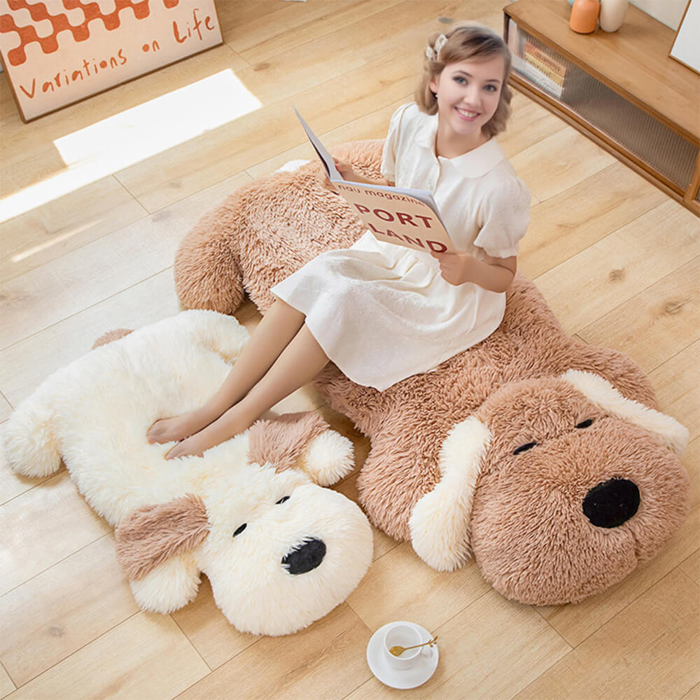 Plush Dog-Shaped Doll Faux Fleece Decorative Lounger Rug