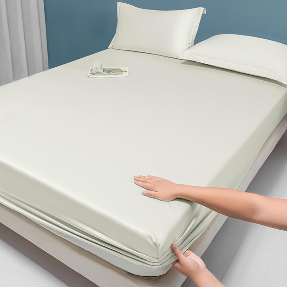 Premium Solid Color Silky Cooling 100s Lyocell Fitted Sheet Mattress Cover