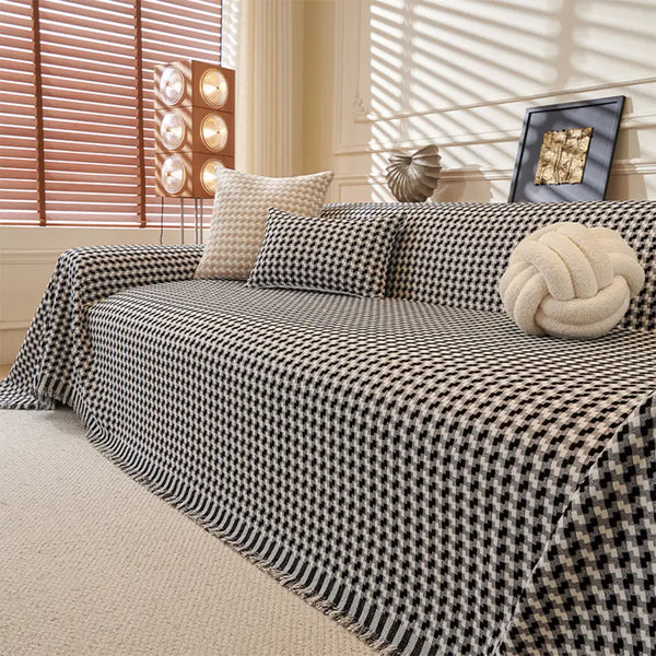 Puzzle Textured Chenille Scratch-Resistant Sofa Large Blanket Couch Cover