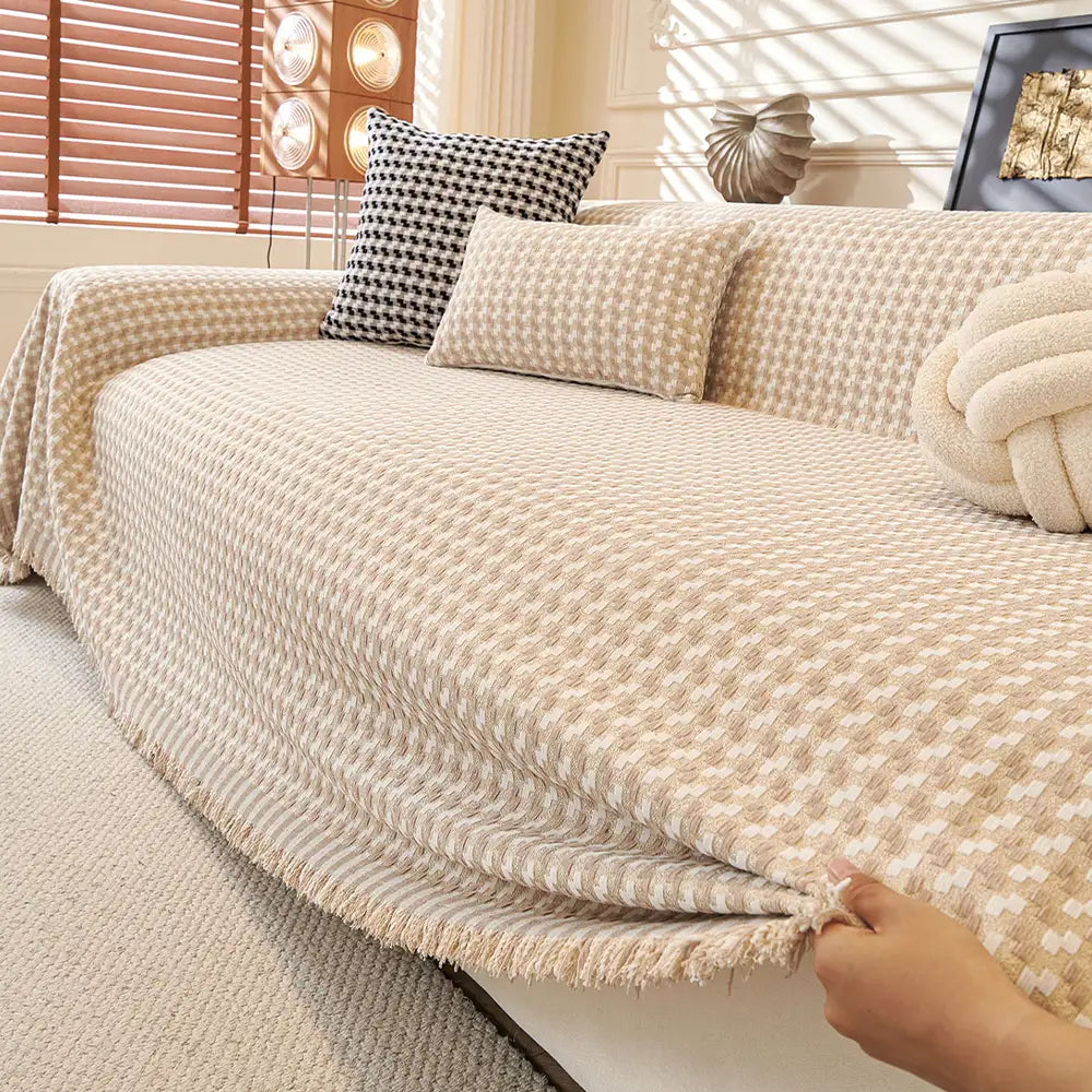 Puzzle Textured Chenille Scratch-Resistant Sofa Large Blanket Couch Cover
