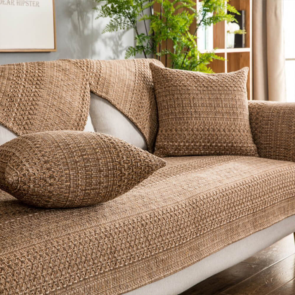 Rustic Durable Woven Linen Blend Breathable Couch Cover