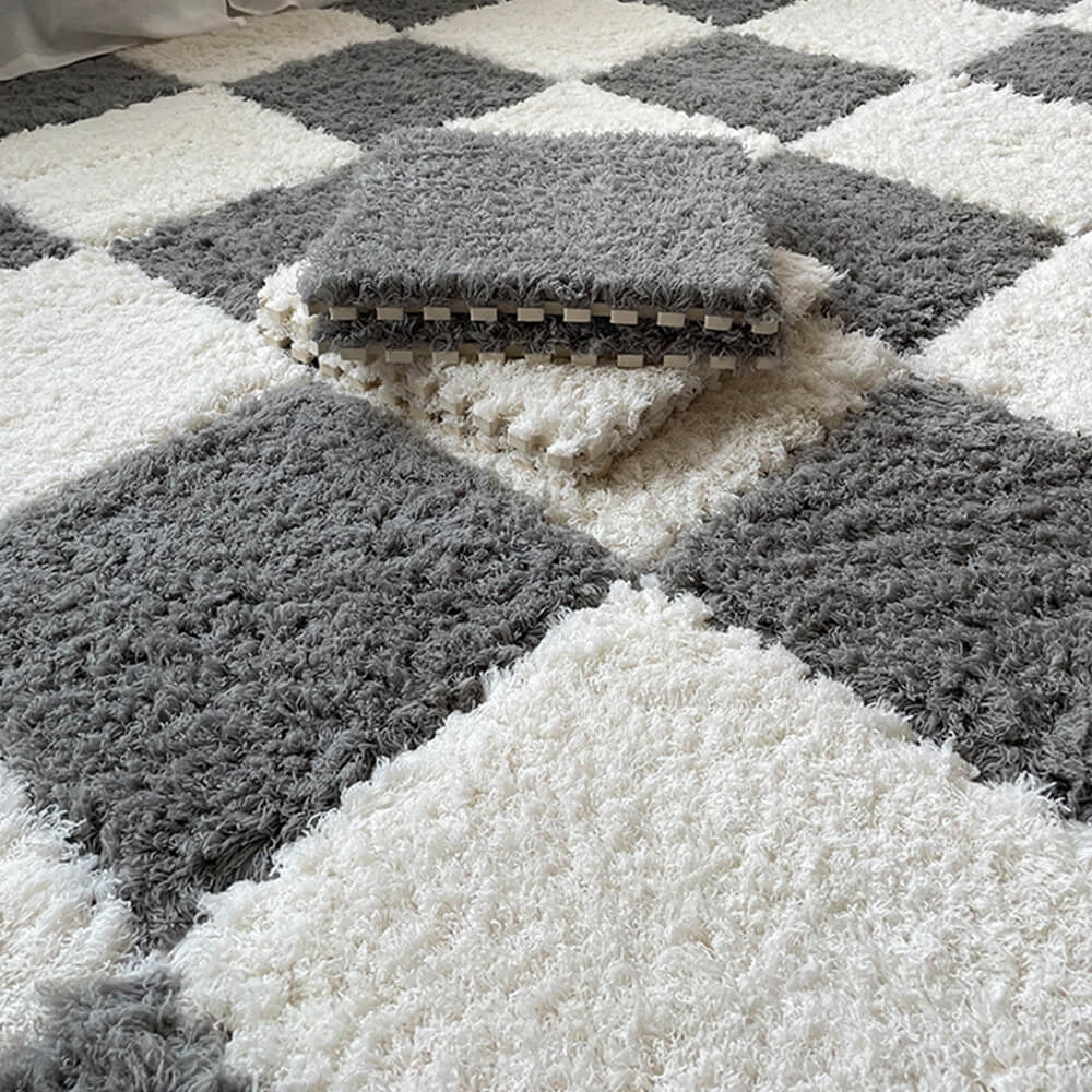 Shaggy Plush Washable Interlocking Home Area Rug Tiles