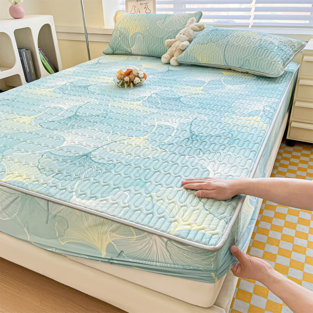 Cooling Ice Silk Quilted Latex Fitted Sheet Mattress Cover