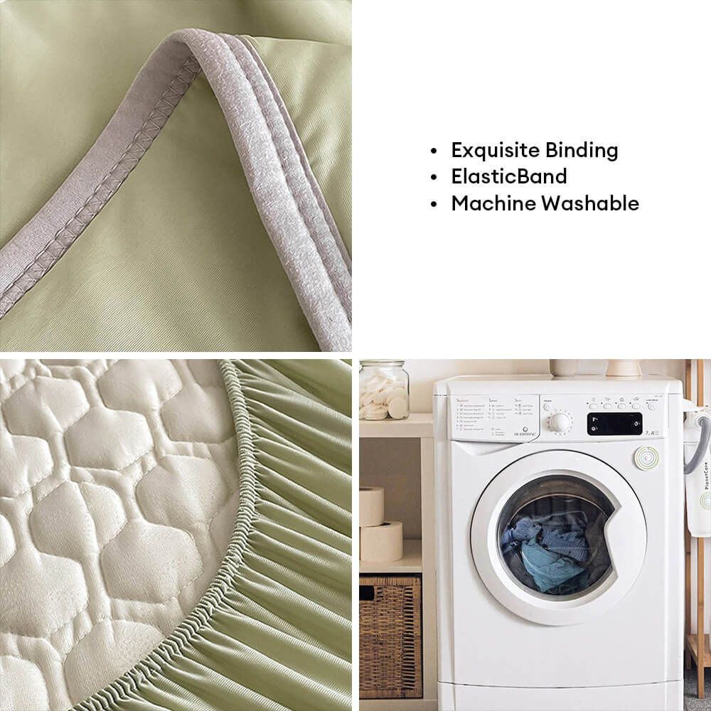 Solid Colour Cooling Breathable Quilted Latex Bed Sheet Set with Mattress Protector