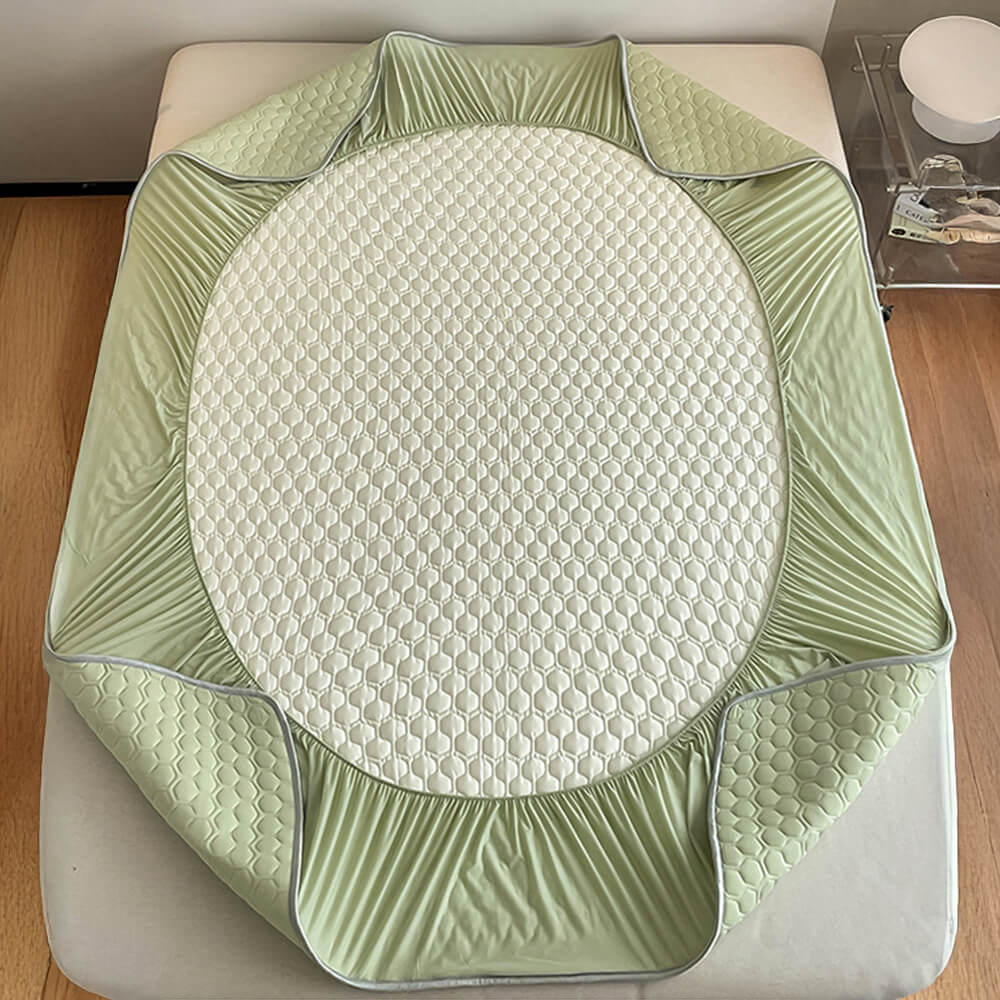 Solid Colour Cooling Breathable Quilted Latex Bed Sheet Set with Mattress Protector
