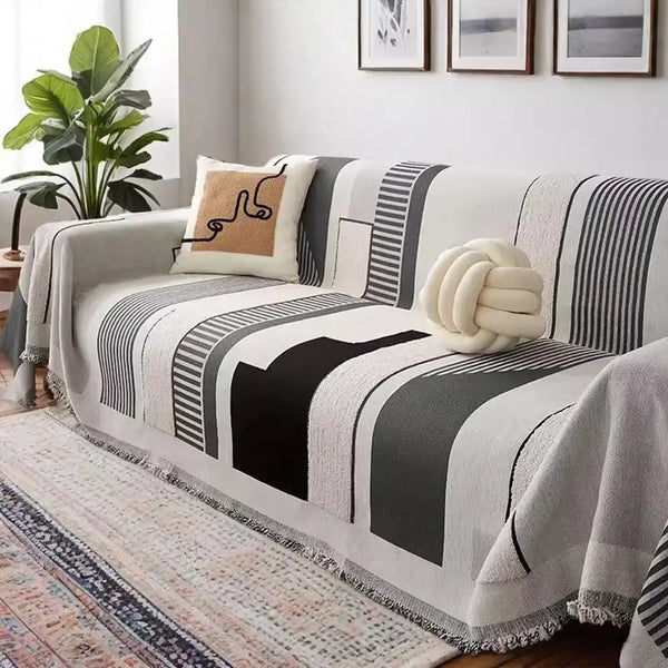 Stripe Art Scratch Resistant Chenille Multifunctional Sofa Protector Couch Cover