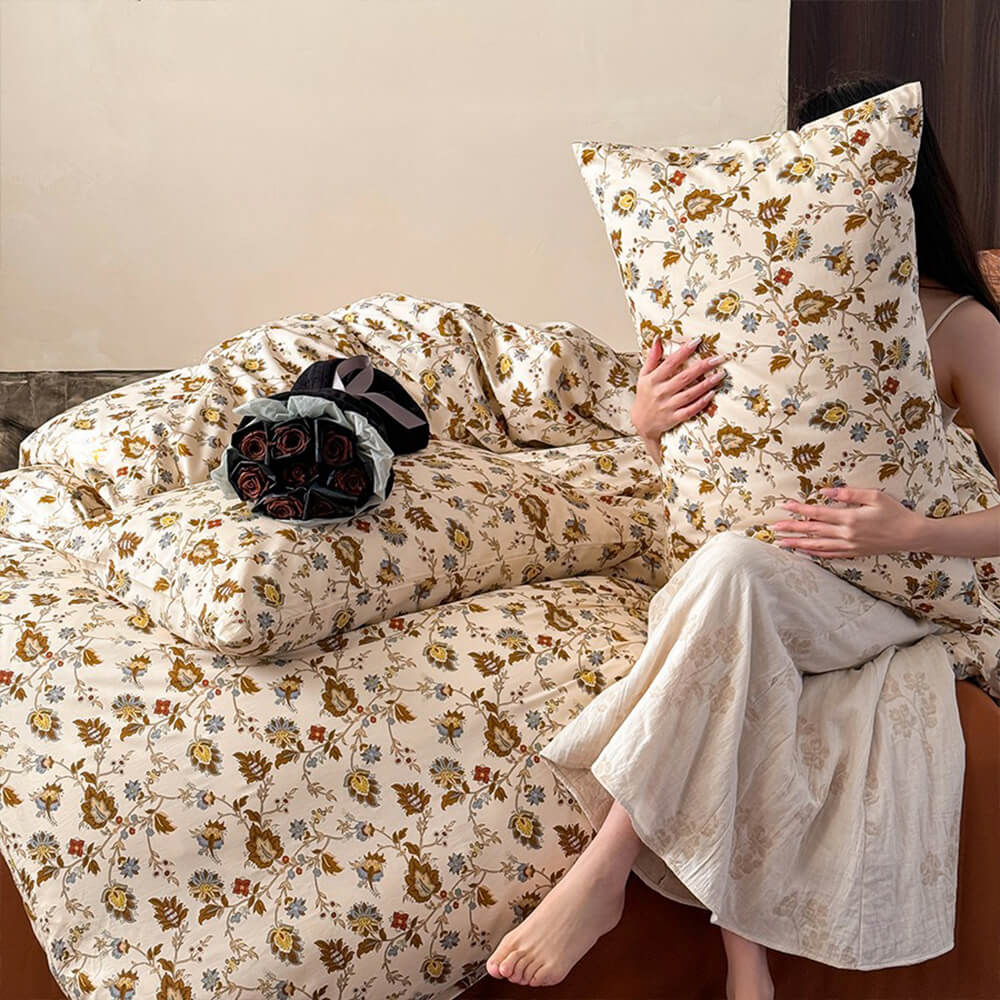 Vintage French Floral Cotton Duvet Cover Bed Sheet Set