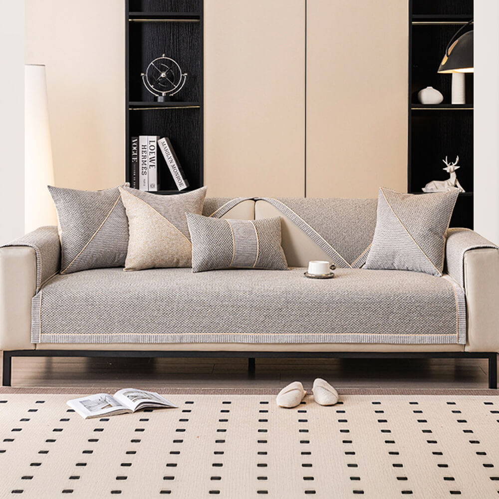Breathable Woven Cotton Linen Non-Slip Sectional Couch Cover